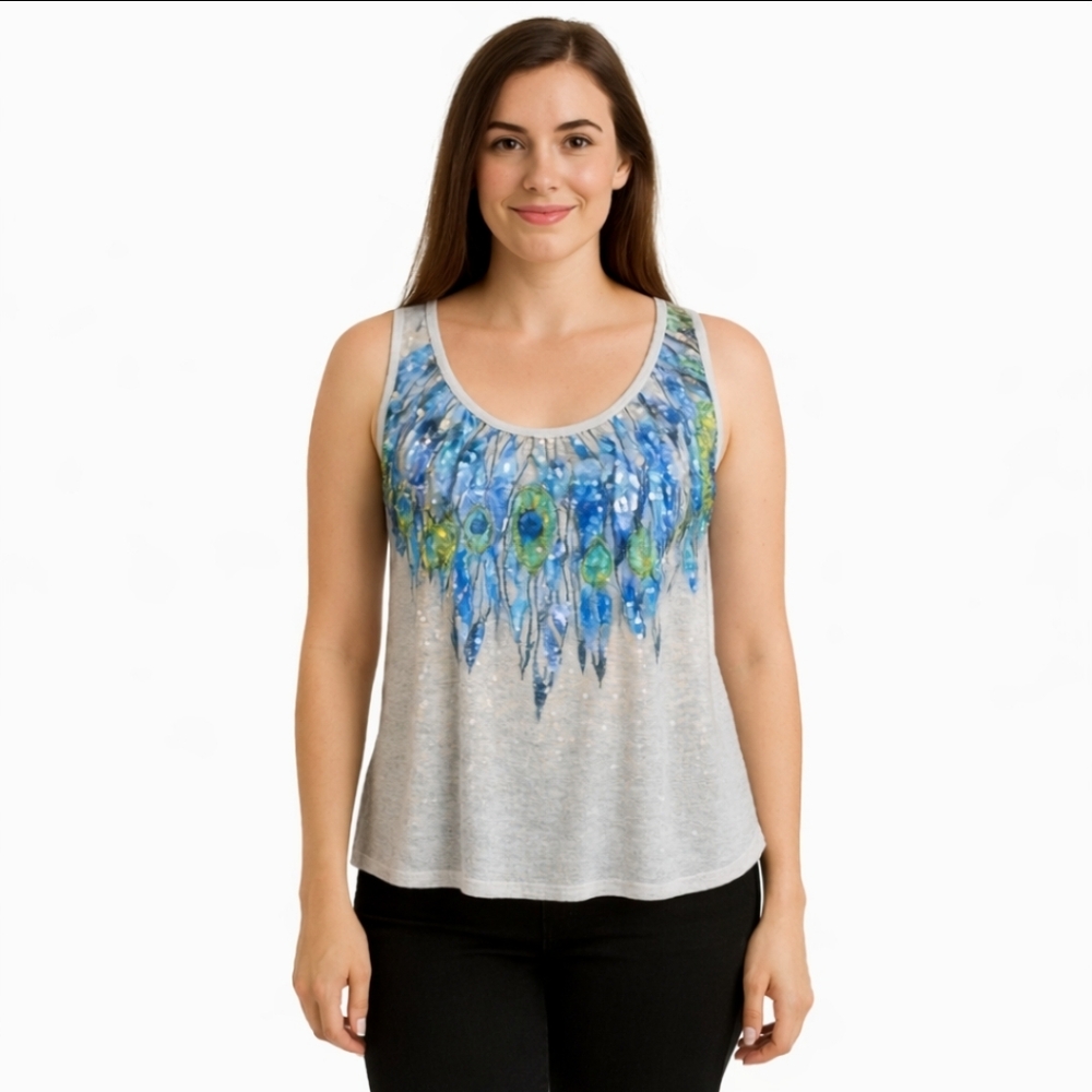 Cato's Paillette Peacock Summer Plus Size Tank Sz 22/24